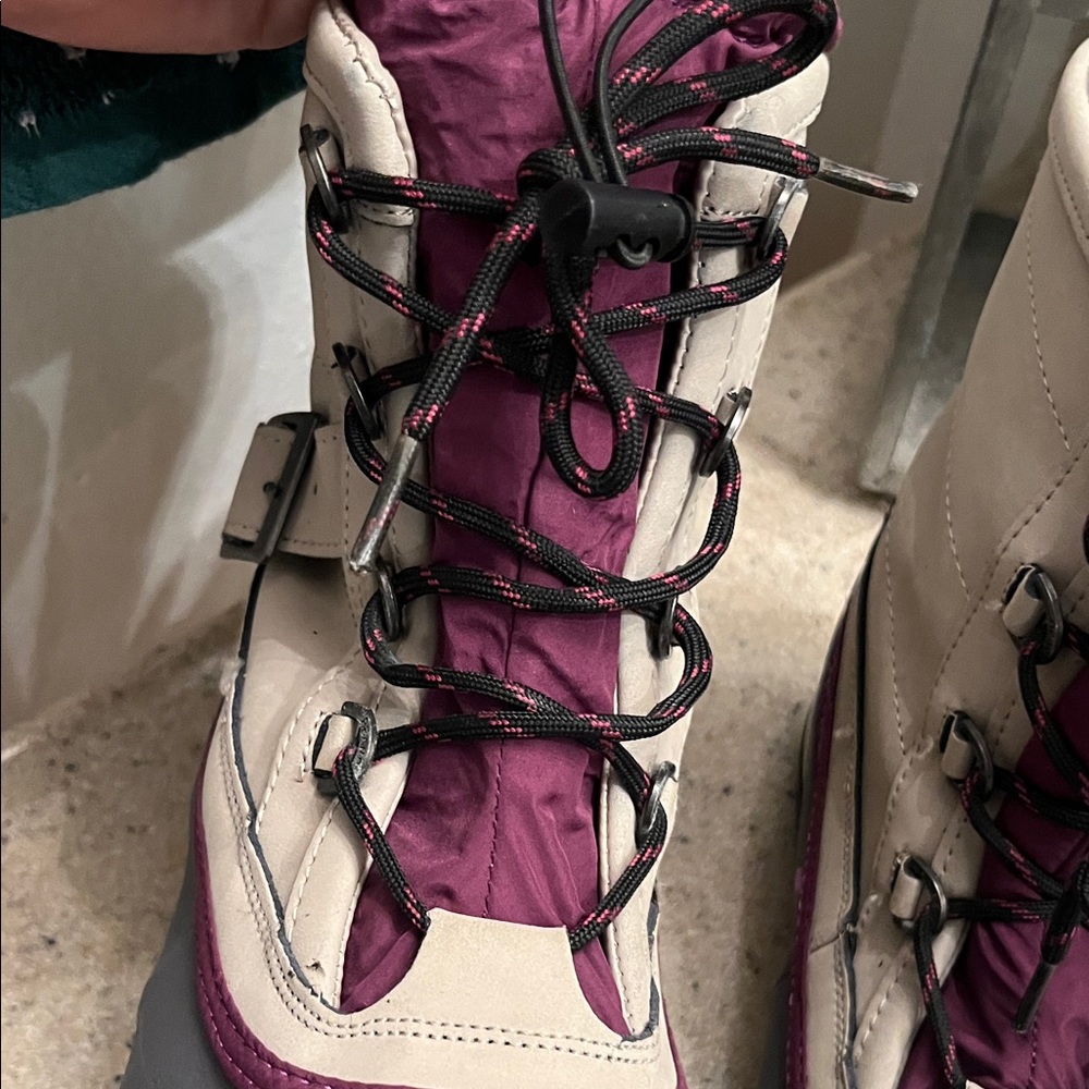 BearPaw Gray and Purple Leather Lined Winter Boots - Picture 3 of 8
